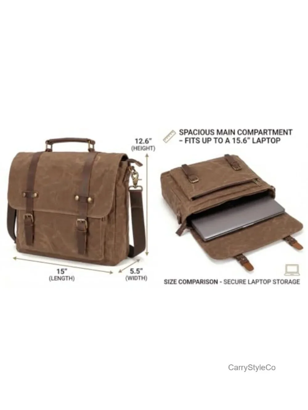 Vintage Waxed Canvas & Leather Messenger Bag 15.6